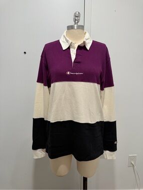 Champion Colorblock Rugby Pullover - Purple, Cream, Black